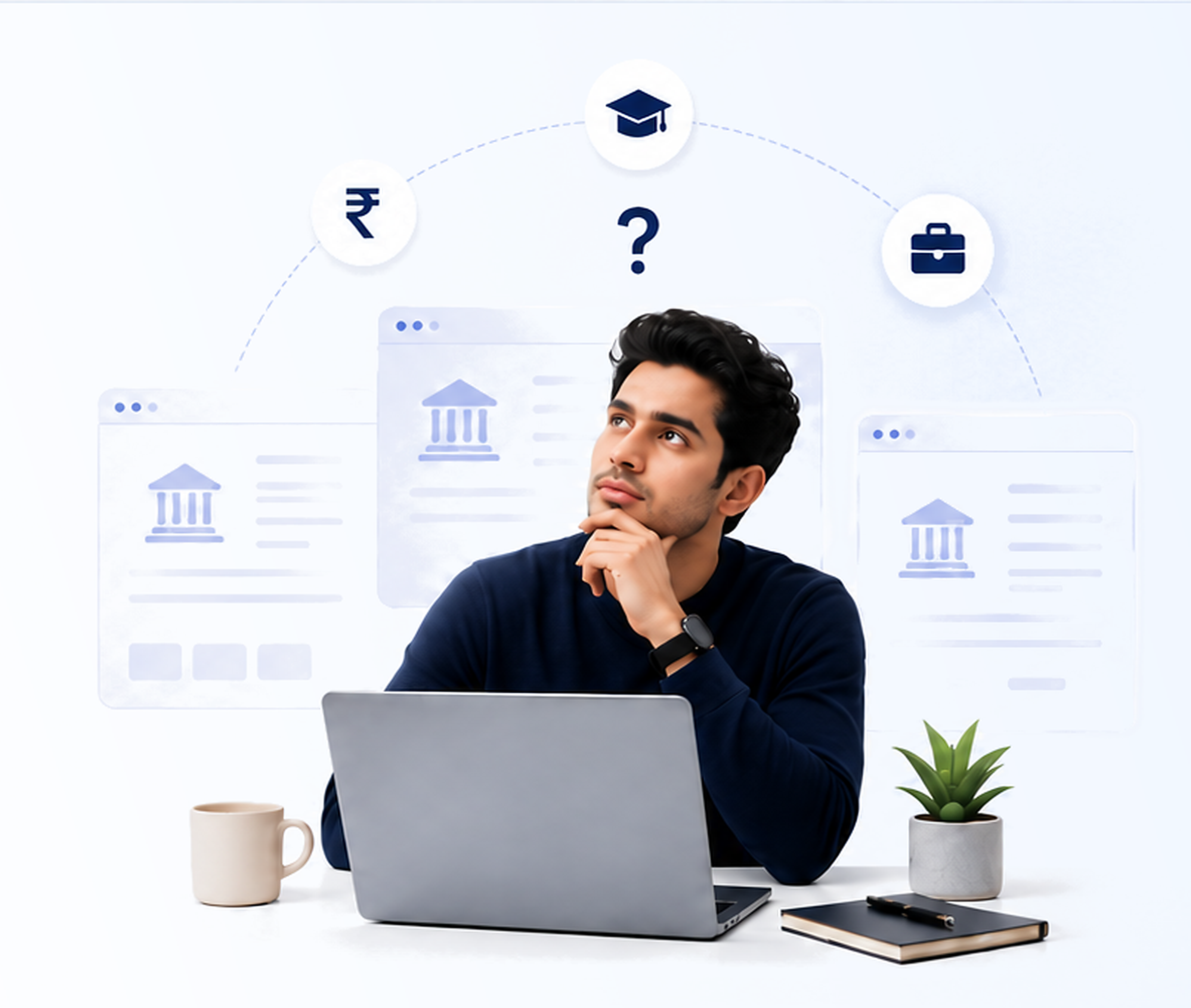 Working professional comparing online degree and university options